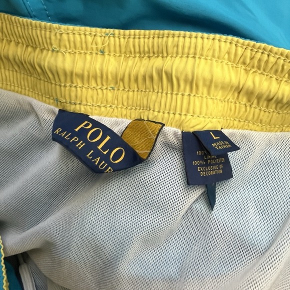Polo‎ Ralph Lauren Swim Trunks Mens Large Teal Yellow Mesh Lining Drawstring - Picture 5 of 5